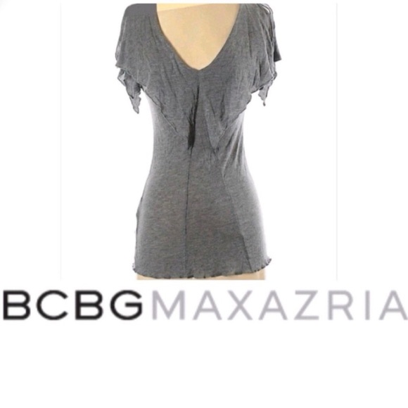 3/$19 BCBGMaxAzria Heather Gray Ruffle Flutter Top - Picture 3 of 15
